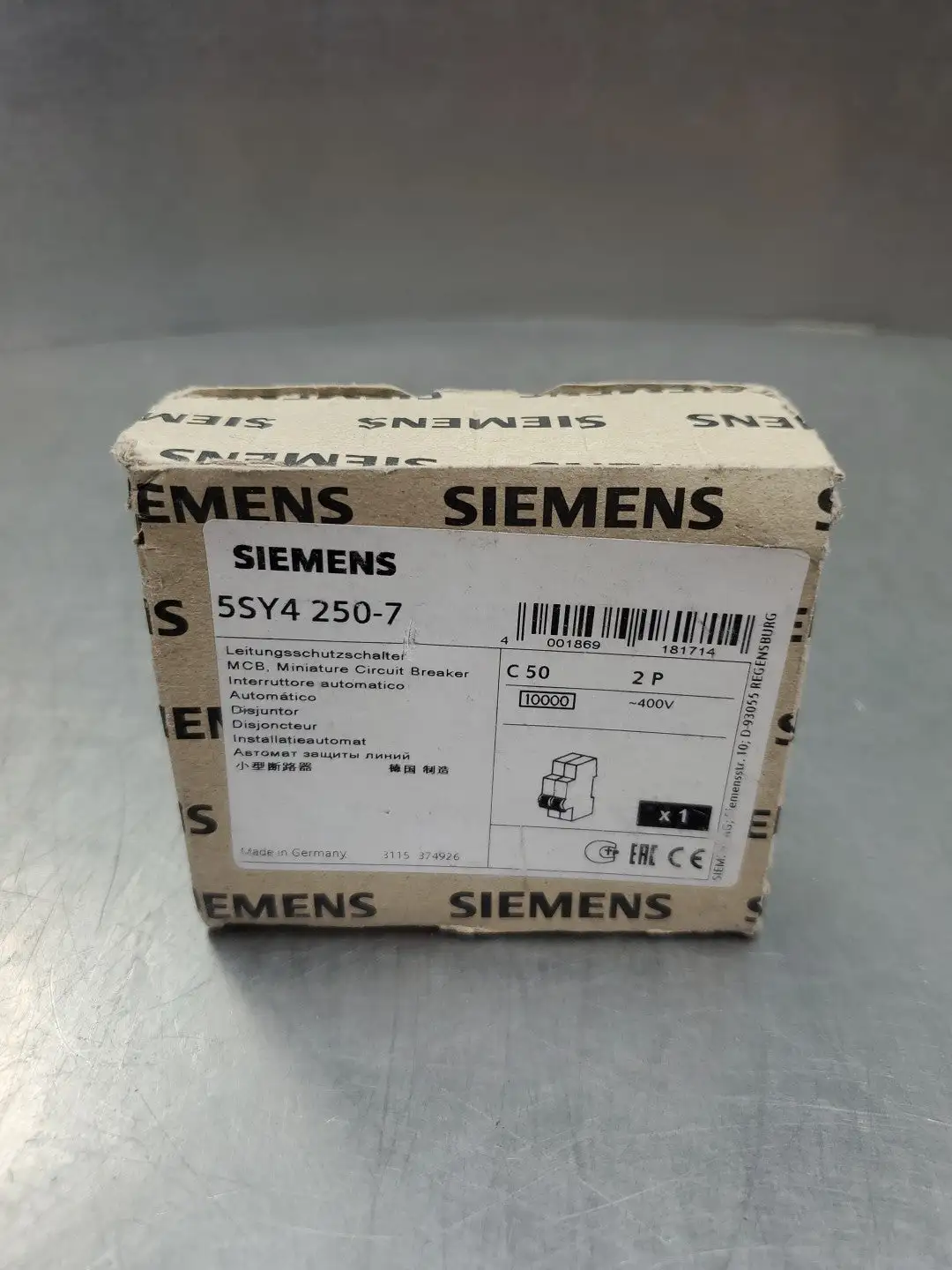 USED Siemens 5SY4 250-7 C50 2P Circuit Breaker, 2 Pole, 400V