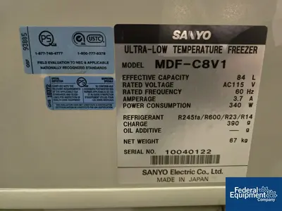 Used Sanyo Sanyo Vip Plus Series Model MDF-C8V1, -80C Laboratory Chest Freezer Lab Freezers Ohio US | Federal Equipment Company #1256526