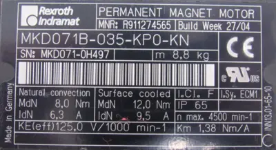 REFURBISHED REXROTH R911274565 SERVO MOTOR MKD071B-035-KP0-KN