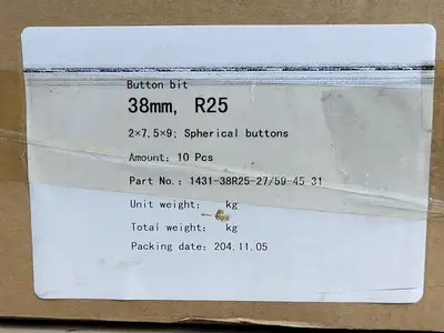 1-1/2" Rock Spherical Button Bit R25 38MM, 1431-38R25-27/59-45-31 (Box of 10)