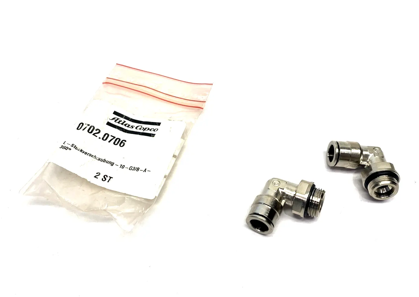 702.0706, 0702.0706, 10-G3/8-A-360 | Atlas Copco 0702.0706 Elbow Fitting 10-G3/8-A-360 10mm Tube 702.0706 LOT OF 2 - New Other