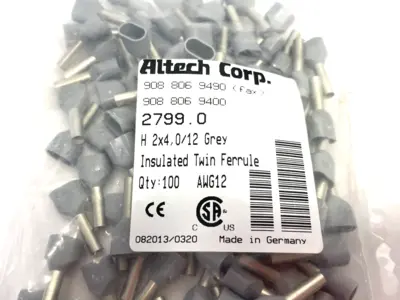 New | in-Stock Altech Insulated Twin Ferrule H2x4.00/12, Dual Wire 100-PACK Terminal Blocks Michigan US | Maverick Industrial Sales #1390887