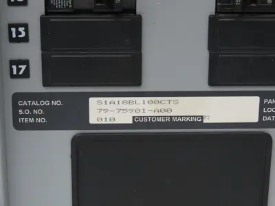 Siemens S1A18BL100CTS Load Center Panel Board 250A 240V 1Ph 100A Main Breaker