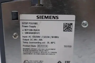 Siemens 6EP1336-2BA10 SITOP PSU100S Power Supply 24V DC 20A Output #K-612-A