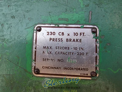 Used CINCINNATI, INC 230CB10 Press Brakes California US | Sterling Machinery Exchange #1465716