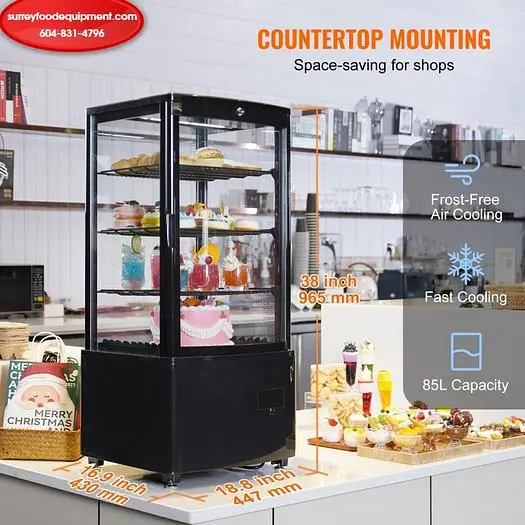Refrigerated Display Case, 3 Cu.Ft./85L Countertop Pastry Display Case, 3-Tier