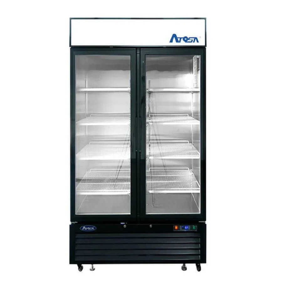 New | in-Stock Atosa New Atosa MCF8733GR Bottom Mount (2) Glass Door Merchandiser Refrigerator 28.5 Cu Ft - Black Display Refrigerators Illinois US | Falcon Restaurant Supply #1375445