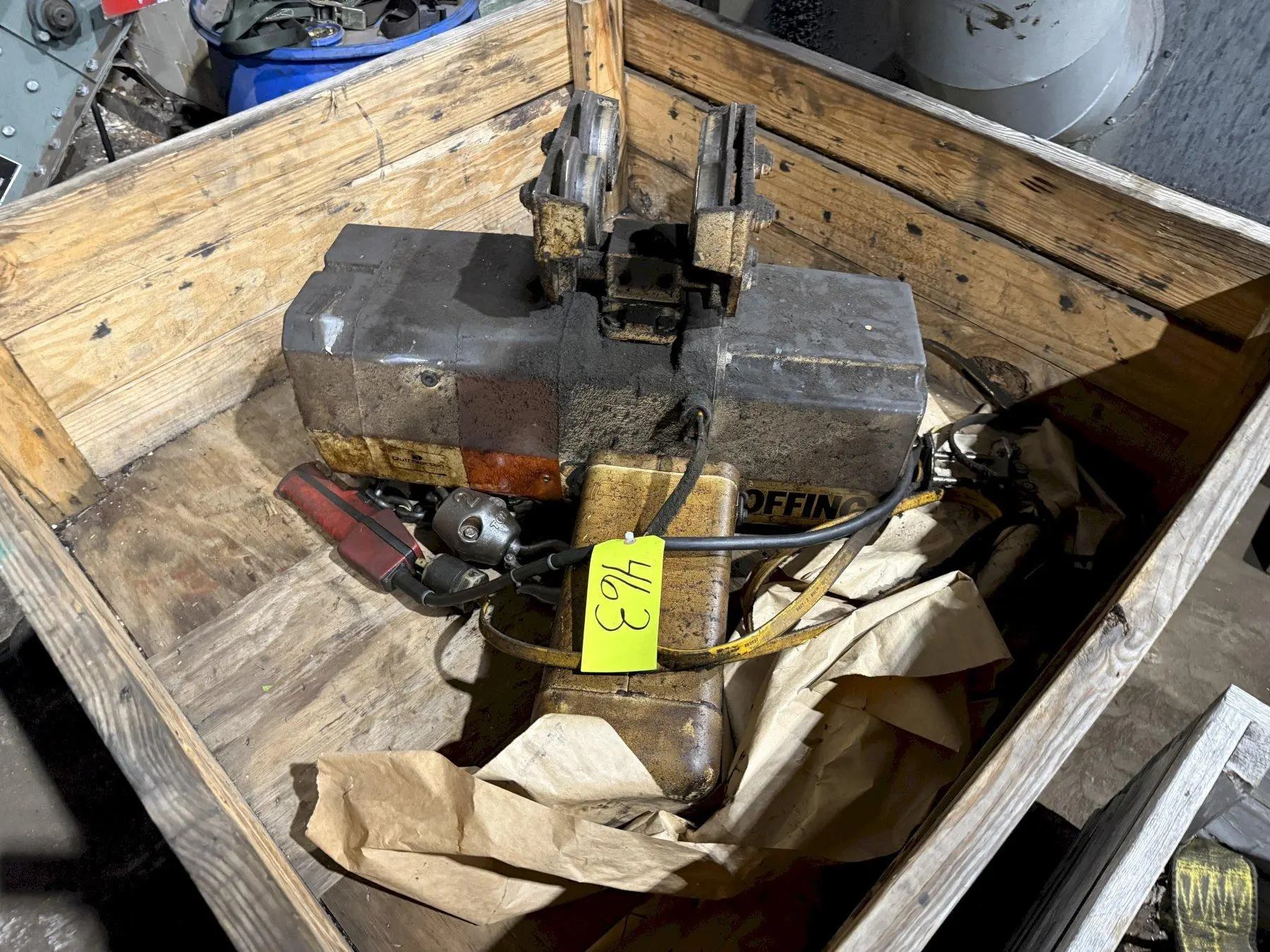 2 TON COFFING MODEL #EC-4016-2 ELECTRIC MOTORIZED CHAIN HOIST WITH TROLLEY: STOCK #24474