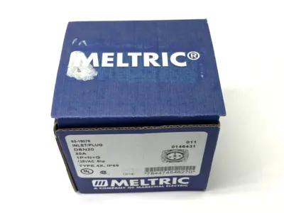 USED MELTRIC MALE INLET PLUG DSN20 1P+N+G TYPE 4X & IP69 .75HP 125VAC 20A