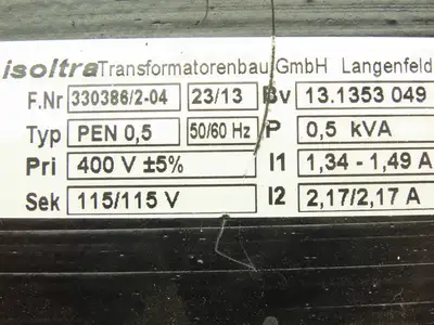 Isoltra Step-Down Power Transformer Primary .5kVA 400V Secondary 115V 1Ph