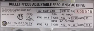 NEW ALLEN BRADLEY 1333-CAB ADJUSTABLE FREQUENCY DRIVE SER.B 460V 126797 1333CAB