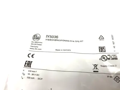 IYB30,8-BPKG/V2A/AS-514 RT, IY5036 | Ifm IY5036 Inductive Sensor PNP M8 Connection IYB30,8-BPKG/V2A/AS-514 RT - New