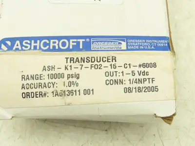 Ashcroft ASH-K1-7-F02-15-C1-#6008 Pressure Transducer 10000 PSIG 1/4" NPTF