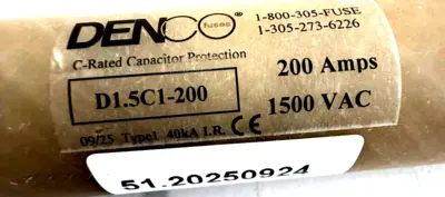 NEW DENCO D1.5C1-200 FUSE 5C1-200 200A 1500VAC CAPACITOR PROTECTION D15C1200