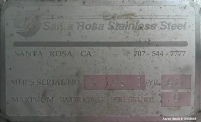 Used 2,000 Gallon Santa Rosa Stainless Steel Jacketed Vertical Tank – 20 PSI MAWP, Three-Zone