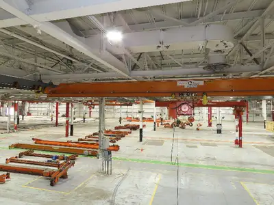 Cleveland Tramrail P&H 5 Ton Single Girder Underhung Bridge Crane 45' 10" Span