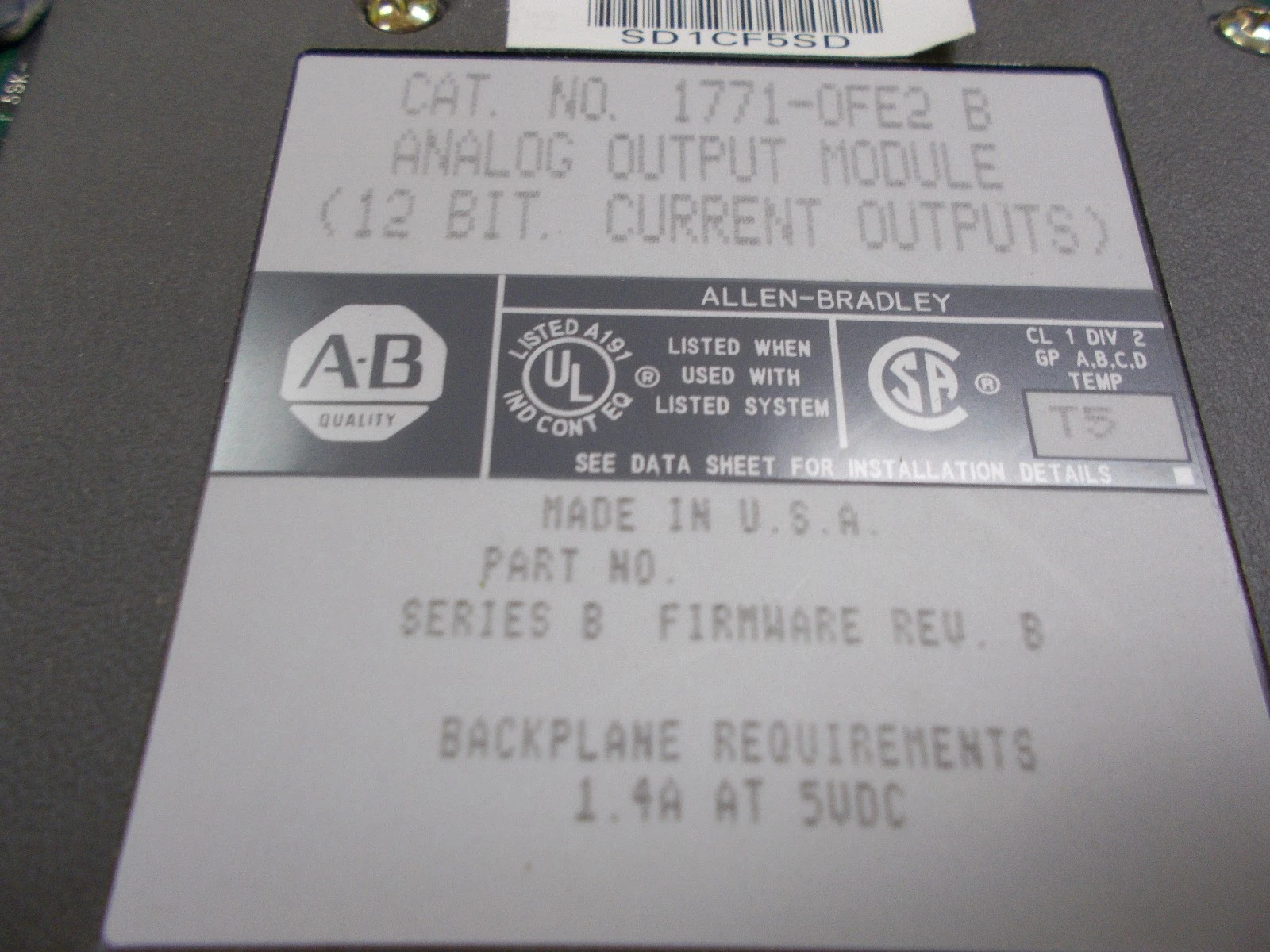 USED Allen-Bradley 1771-OFE2 B  Firmware B Series B