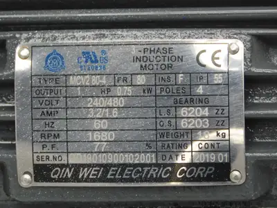 Qin Wei Electric MCV280-4 AC Motor 1Hp 1680rpm 240/480V 3PH IEC80
