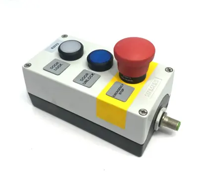 USED SIEMENS ENCLOSURE W/ E-STOP, DUAL ILLUMINATED PUSHBUTTONS