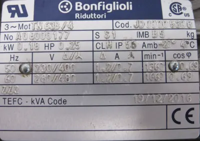 NEW BONFIGLIOLI VF44L1P160P63B5B3 GEARMOTOR TN63B/4