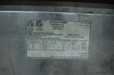 142-0780 Captive Aire 78″ x 54″ Stainless Steel Pizza Oven Exhaust Hood