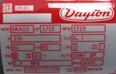 NEW DAYTON 6K402 MOTOR 1/12HP 115V 1725RPM 3/8"