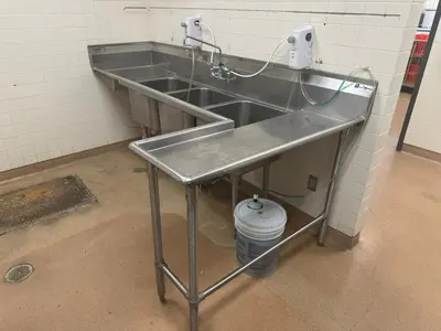 Used Falcon Restaurant Supply Used 95" L Shaped Stainless Steel 3 Compartment Sink Sinks Illinois US | Falcon Restaurant Supply #1375226