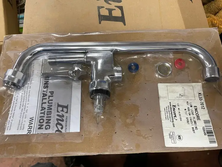 New | in-Stock Encore New Encore KL55-7012 Add-On Pre-Rinse Faucet, Plated Chrome, 12" Swing Spout Faucets / Sprayers Illinois US | Falcon Restaurant Supply #1375842