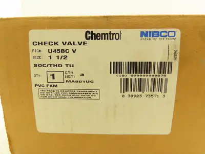 NIBCO U45BC V Check Valve 1 1/4" Chemtrol Body 1 1/2" End Fittings Glue And NPT