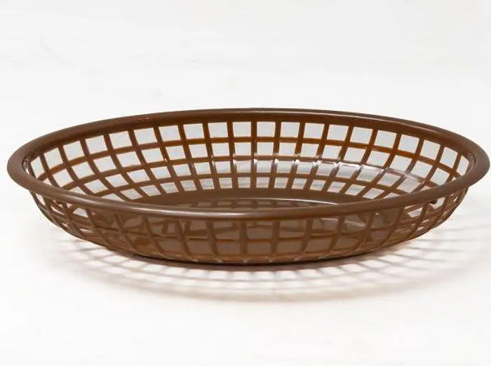 Plastic 9 1/4" x 5 3/4" oval fast food Serving basket  brown  - 12 PER CASE