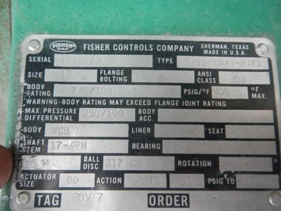 Fisher 10" 300 Class, WCB Steel Butterfly Control Valve