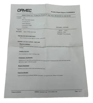 ORMEC ORN-50/CFEHS SERCO CONTROLLER W/ ORION SYSTEM MODULE REFURBISHED