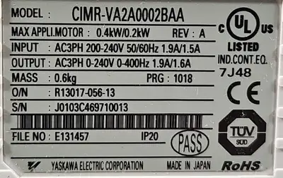 USED Yaskawa CIMR-VA2A0002BAA
