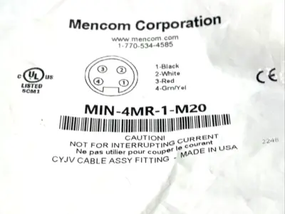 MIN-4MR-1-M20 | Mencom  Size I Receptacle 4-Pin Male 7/8" M20 Front Mount 16AWG 10A - New