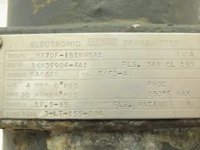 Foxboro 827DF-IS1NMSA1 Electronic Pressure Transmitter 0-88" H20 12.5-65VDC
