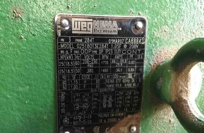 Weg 025180T3E284T 25 HP 1770 RPM 284T  Electric Motor
