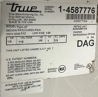 174-0231 True TUC-27 27" Self Contained Undercounter Cooler