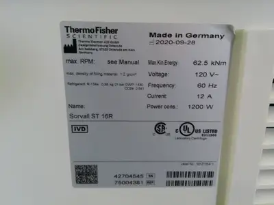 Thermo Sorvall ST16R Refrigerated Benchtop Centrifuge w/Rotor, Buckets, Inserts