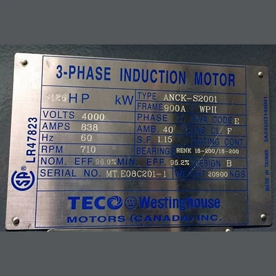 Teco-Westinghouse 6,126 hp Induction Electric Motor