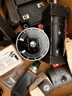 Box of Industrial Electrical Parts and Controls Including Allen-Bradley, Relays, Adapters, and Connectors