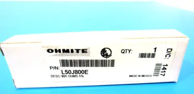 LOT OF 5 NEW OHMITE L50J800E RESISTORS