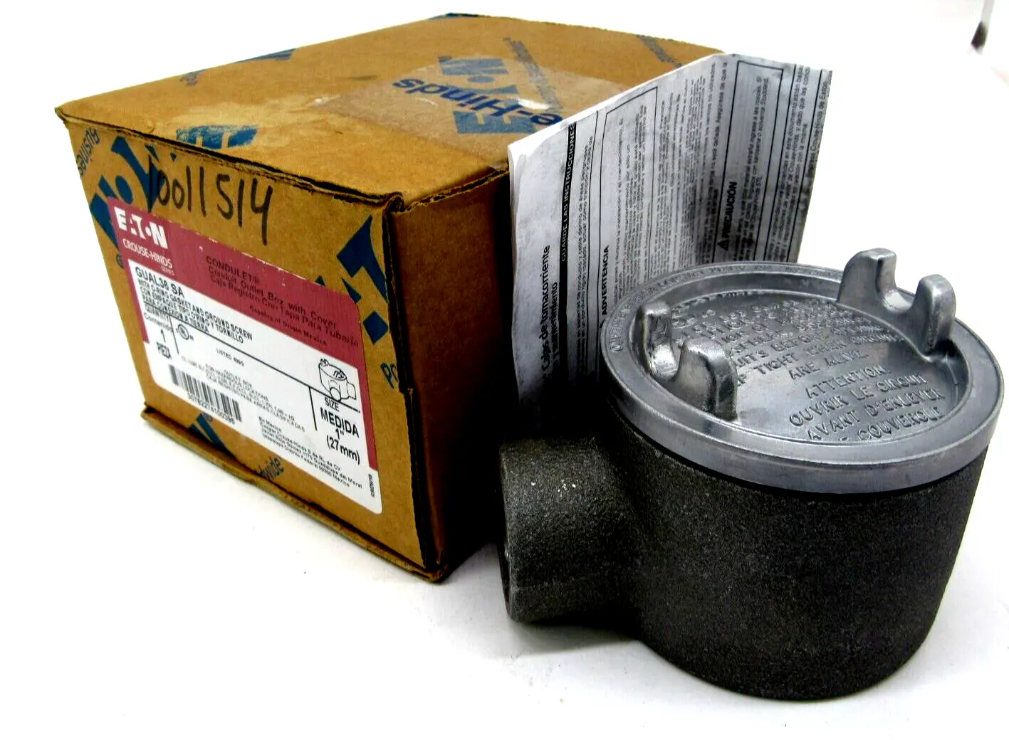 NEW EATON GUAL36 SA CONDUIT OUTLET BOX W/ O-RING, GASKET AND GROUND SCREW