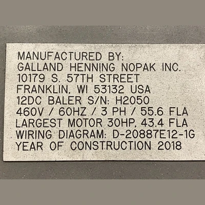 USED 2018 GALLAND HENNING NOPAK INC. 12DC