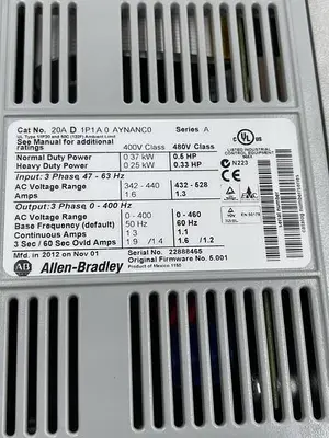 Used ALLEN-BRADLEY ALLEN-BRADLEY 20A D 1P1 A0 AYNANC0 SER A Variable Speed Drives | ND Industrial Surplus #1214309