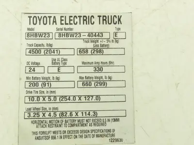 Toyota 8HBW23 Dash Plastic Cover Removed From 8HBW23 Walkie Pallet Jack