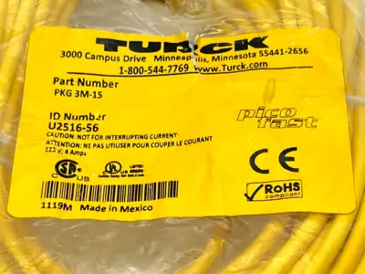 PKG 3M-15 | Turck  Picofast Cordset M8 Female 3-Pin 15m U2516-56 - New