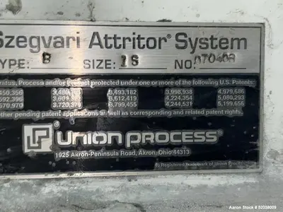 Used Szegvari Lab Attritor - 8” Dia x 8.25” Deep Jacketed Bowl