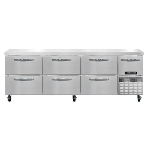 Continental RA93SN-D 93"W Worktop Refrigerator W/ (4) Sections, (1) Door, (6) Drawers, 115v