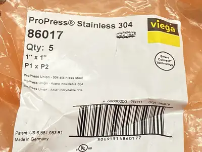 New | in-Stock Viega ProPress Stainless Steel Union 1" x 1" P1 x P2 Plumbing Equipment Michigan US | Maverick Industrial Sales #1483156