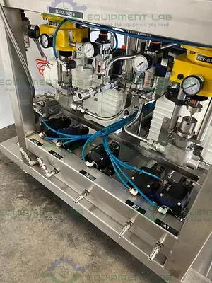 USED VARIAN CHROMATOGRAPHY CONTROL SKID W/ 2.4 HP DUAL HEAD PUMP, 2.4 HP HEAT PUMPS